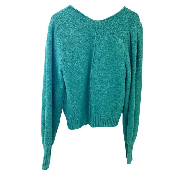 Free People Reverie V-Neck Sweater in Emerald Aura Sz S Cozy Boho Colorful - Picture 5 of 12